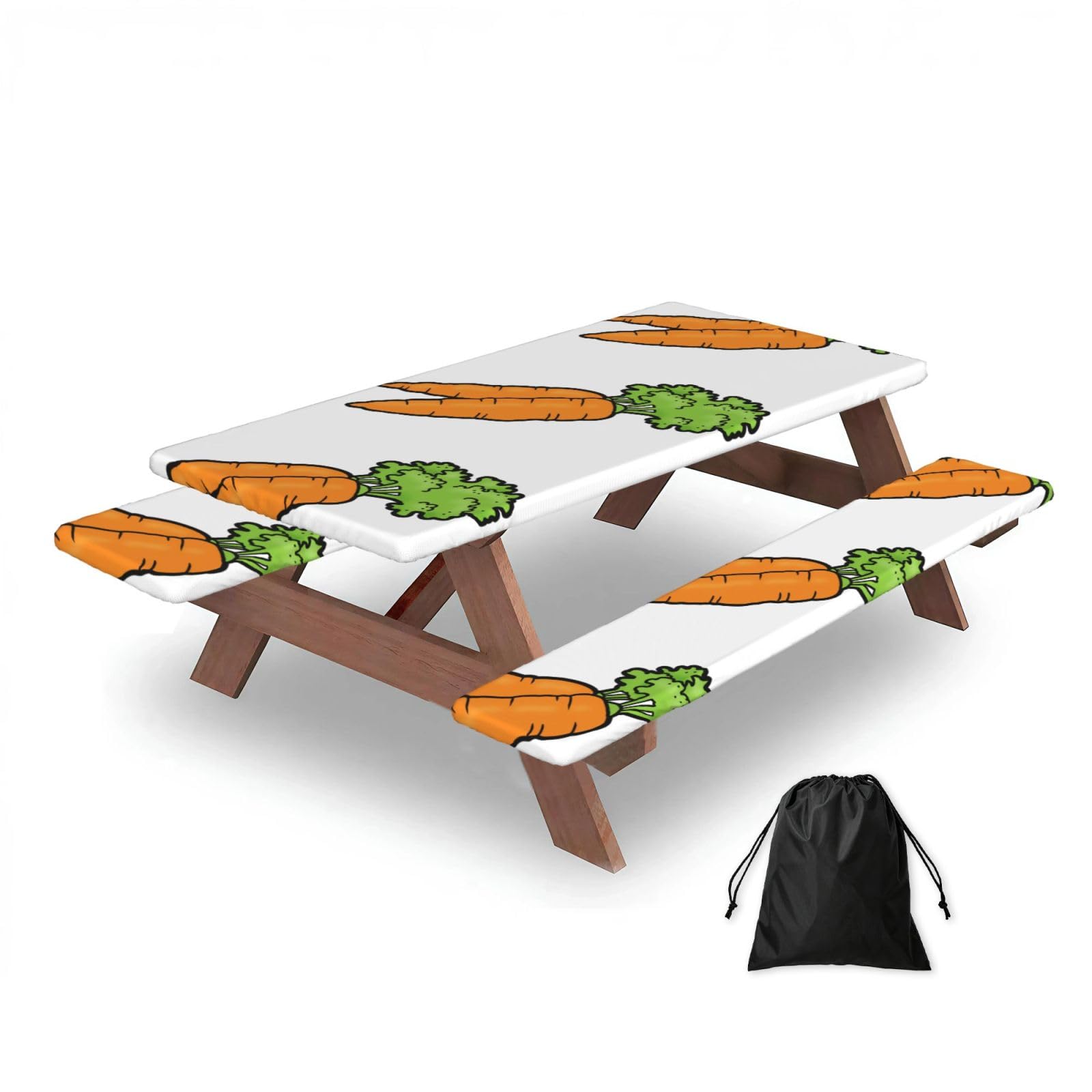 Dopklna As Picture Carrot, Picnic Table Cover With Bench Covers -Waterproof Elastic Fitted Tablecloth For Garden Camping Patio 76X152cm