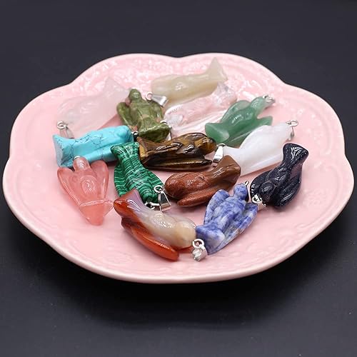 Miniatura 7 de LHJ 3 dijes de piedra natural con forma de ángel pequeño, surtido de energía de cuarzo de ágata para hacer joyas, collares, amuletos, Piedra Cuero