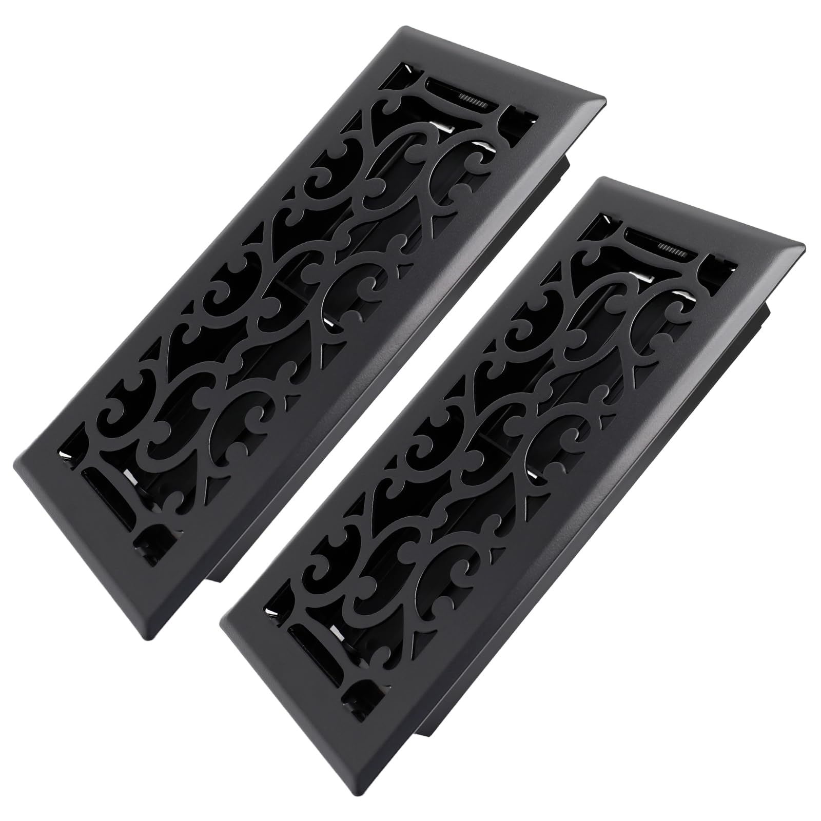 Howeall 4x10 Inches 2 Pack Heavy Duty Walkable Floor Register - Easy Adjust Air Supply Lever Decorative Floor Vent Covers - Savannah Design Vent Covers for Home - Matte Black — image 1