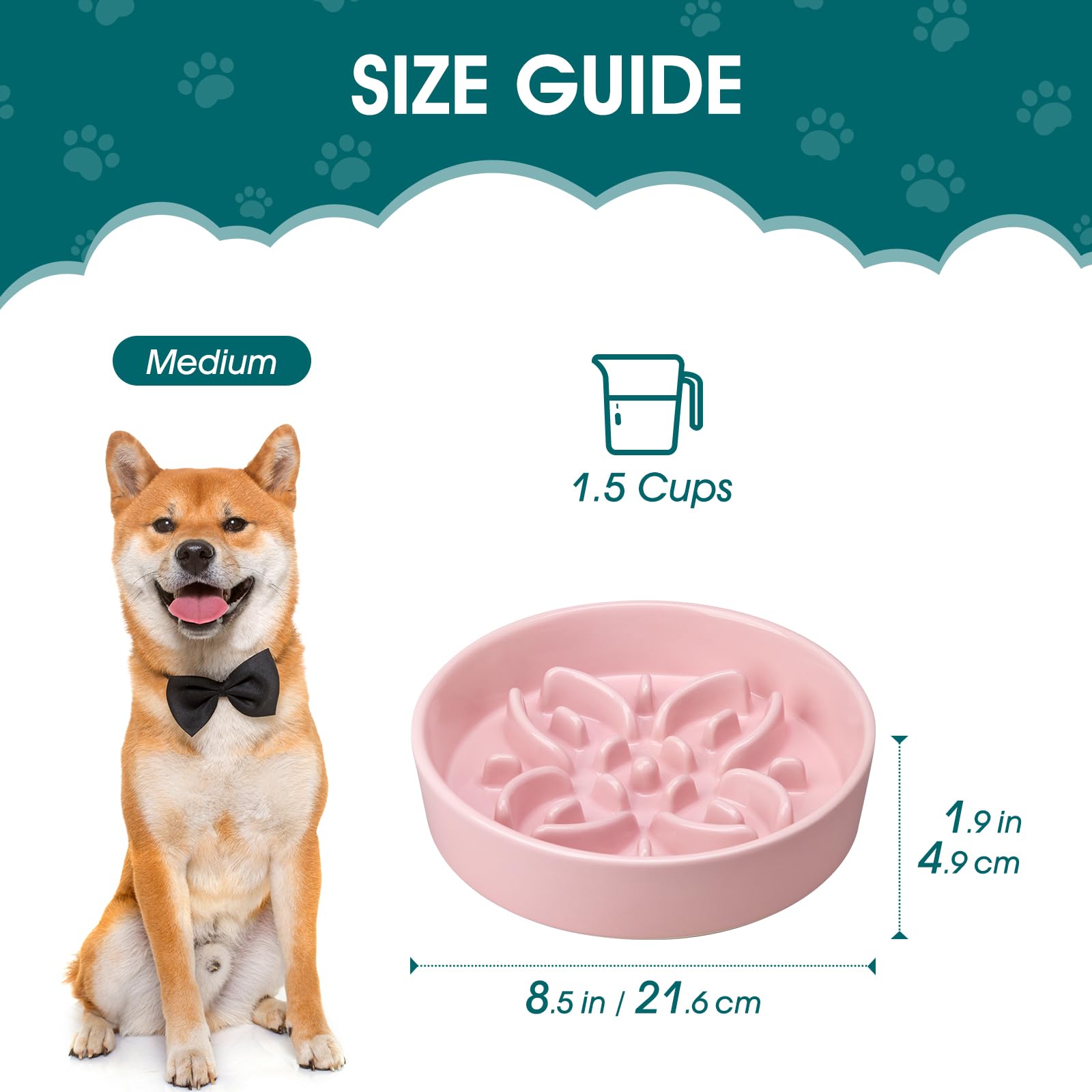 vancasso Comedero Antivoracidad para Perros y Gatos, Plato de Cerámica con Laberinto de Pétalos, Alimentación Lenta y Antideslizante, Bol Calmante e Interactivo, Rosa