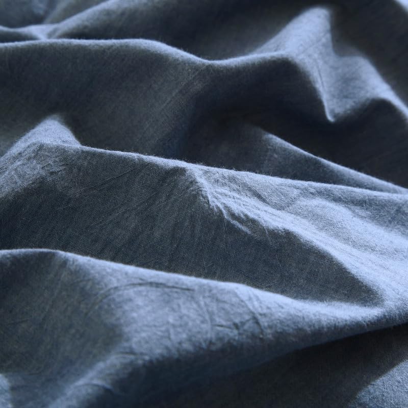Gezu Housse de Couette Coton Lin 220x240 Bleu Parure de Lit 100% Naturel Lin Coton Doux Respirant Linge de Lit 2 Personnes avec Fermeture Éclair et Taies d'oreiller 65x65 cm