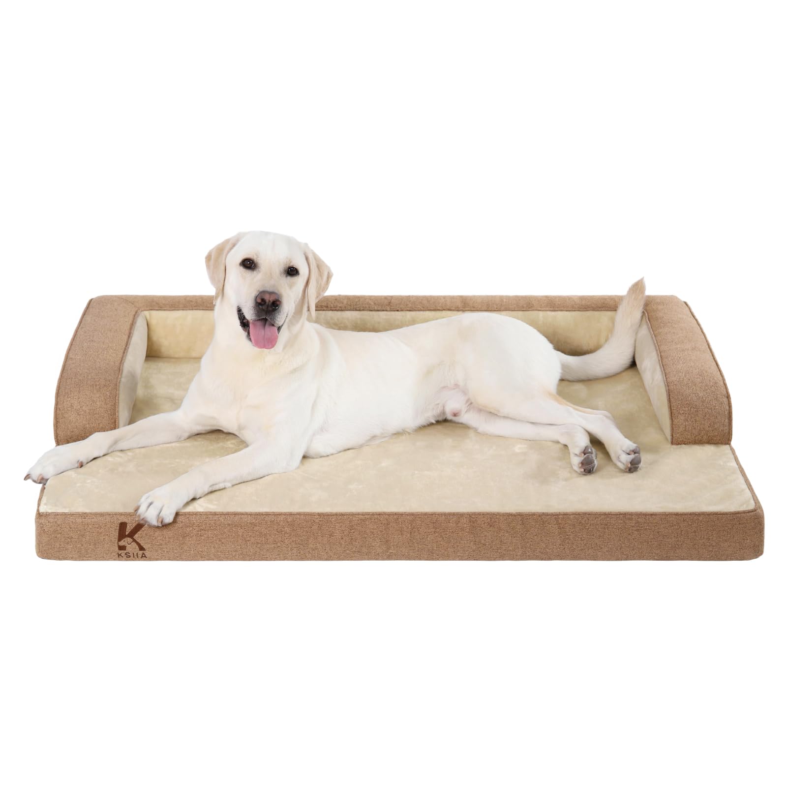 KSIIA Cuccia Cane Interno Cuscino Cane Sfoderabile e Lavabile, Ortopedica e Impermeabile con Base Antiscivolo, Con Cuscino a Forma di U, Marrone, 104x68x17cm