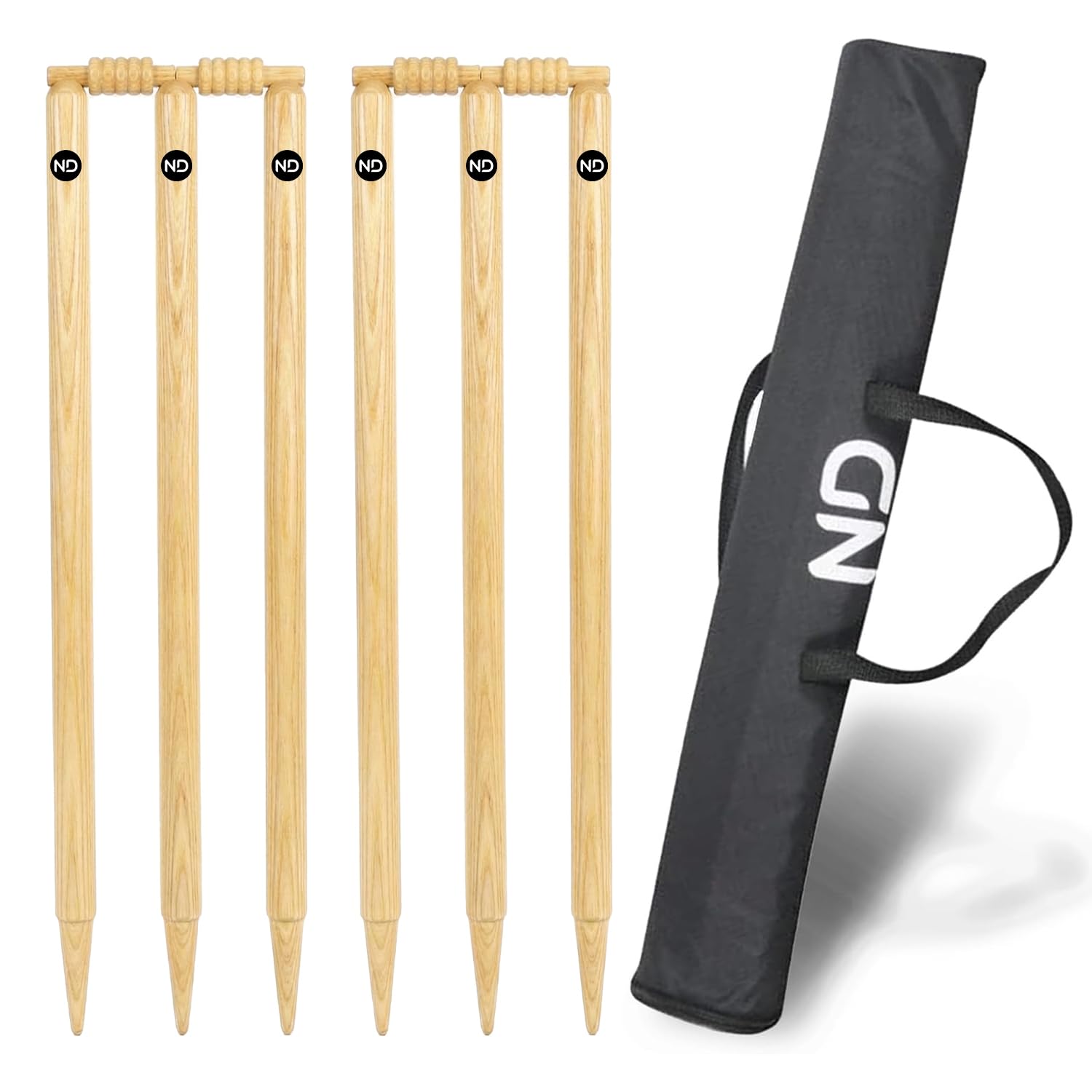 ND Sports Cricket Stumps Set with Carry Bag – Portable Ground Spike Cricket Wickets with Bails, Heavy Duty Cricket Stump Set for Practice, Training, Backyard, Garden & Nets