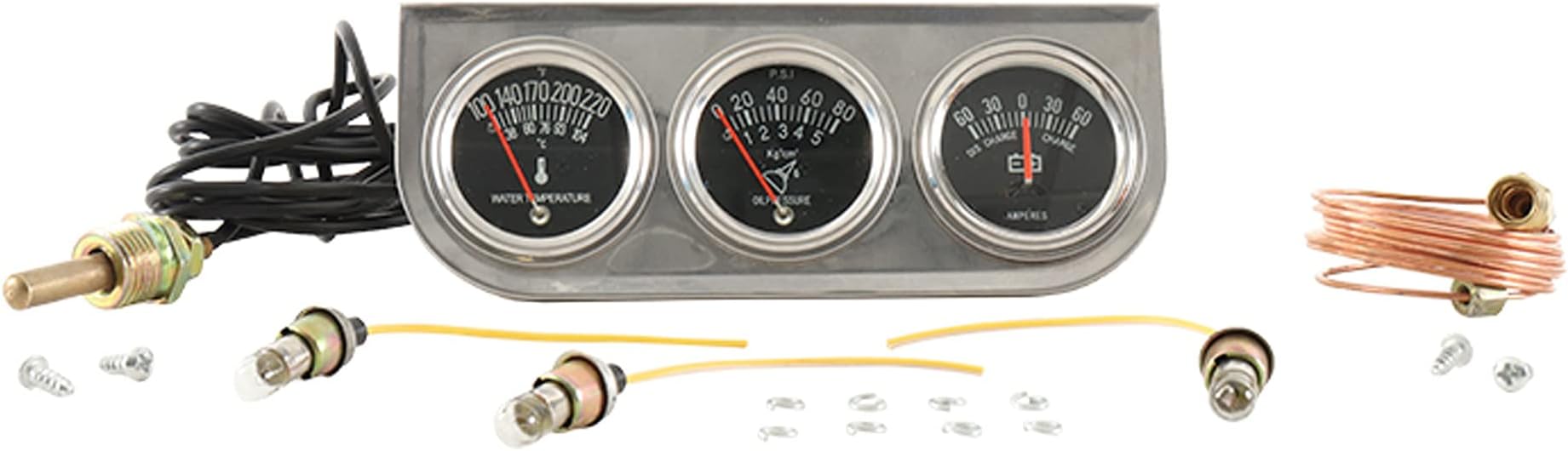 DB Electrical SSW0004 Triple Cluster Gauge Set Amp-Oil-Water/Lighted Chrome
