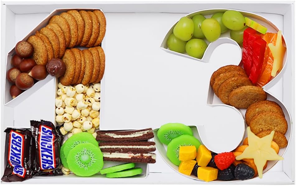 9IN Fillable Charcuterie Number Shaped Cardboard Decorative Box Birthday Anniversary Party Treat (Number 13)
