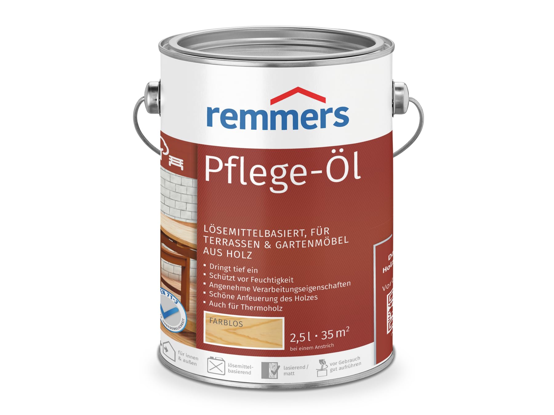 Remmers Huile d'entretien incolore pour bois intérieur et extérieur - Imperméable - Résistante aux intempéries - Convient pour meubles de jardin et terrasses - 2,5 l