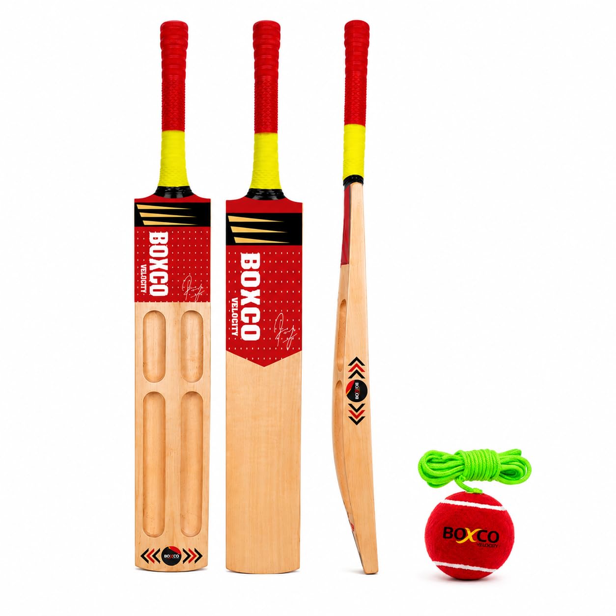 Boxco Velocity Cricket Bat with Practice Tennis Ball, Wooden Bat, Hanging Ball-image-43