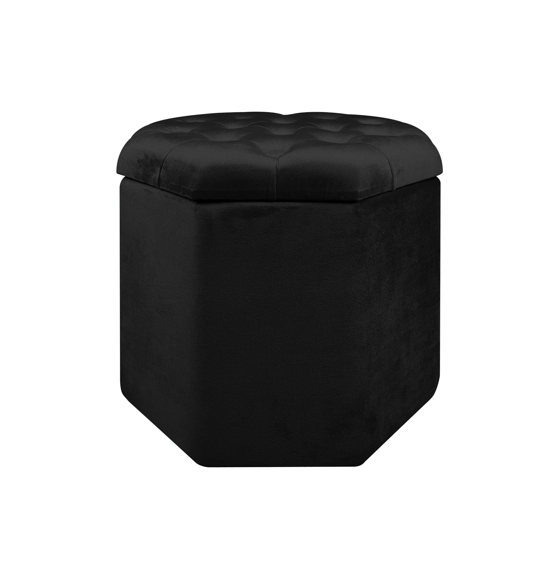 IlGruppone Pouf Ottagonale Contenitore Poggiapiedi Salotto in Velluto Sgabello Camera Design Pouff Poltroncina Cameretta - Nero