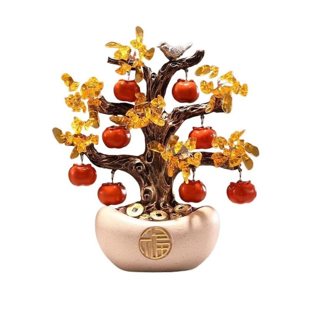 Home Decor Citrine Money Tree Tabletop Decoration, Fortune Gold Ingot Home Prosperity Crafts Bonsai(Beige)