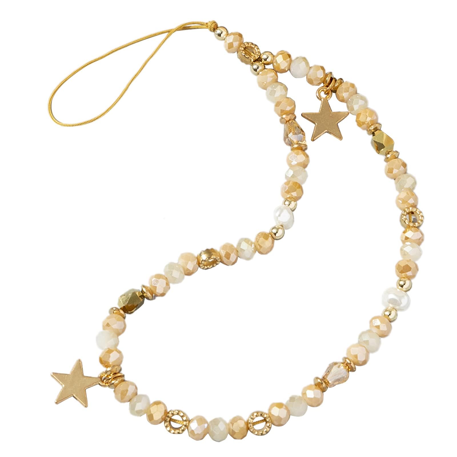 WaTudouYe Chaîne de perles pour téléphone - Bijoux pour téléphone - Anti-perte - Cordon pour téléphone - Corde en étoile - Pendentif pour téléphone - Lanyard pour téléphone pour femmes et filles