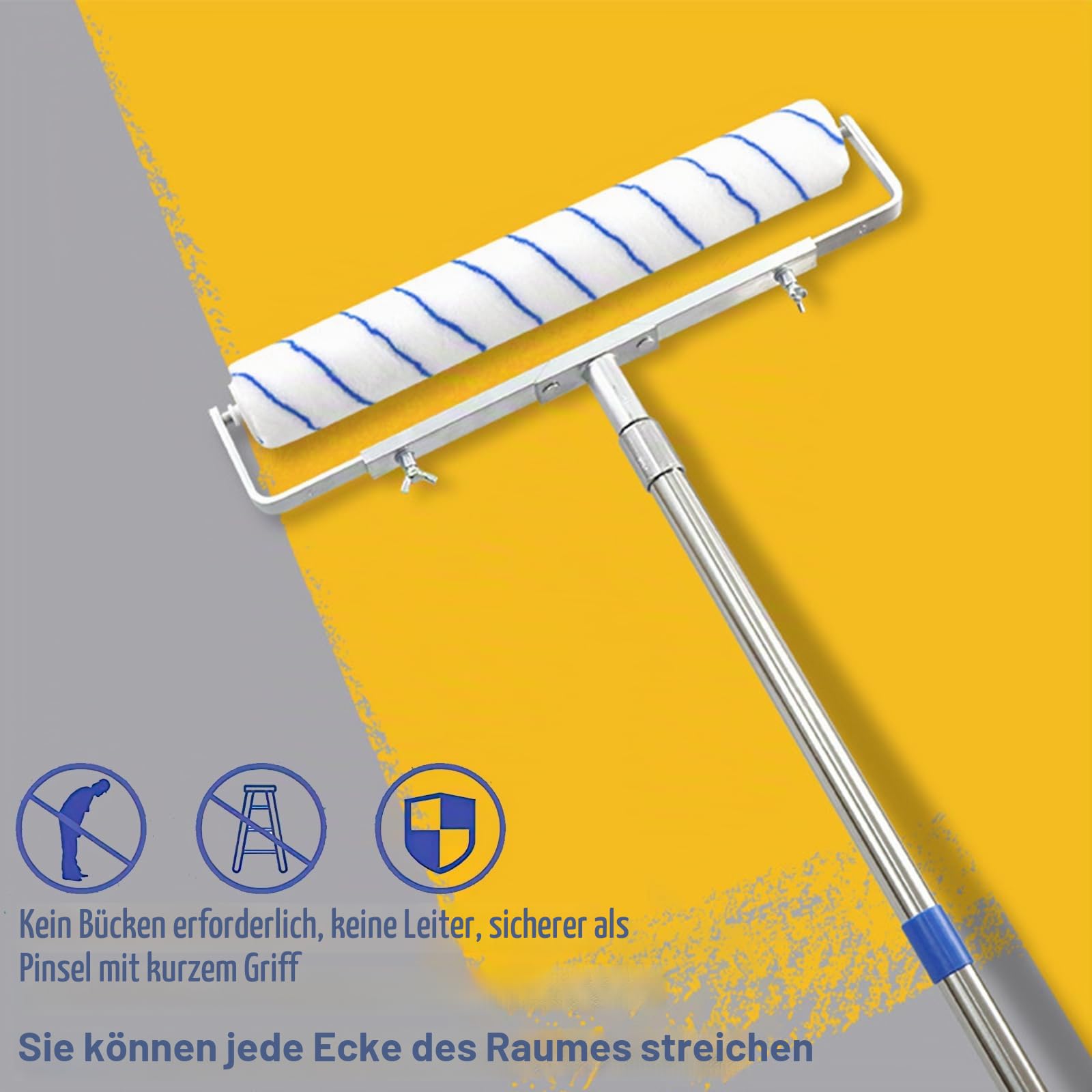 Polegas 45CM Farbroller-Set, 9PCS Malerset-6 Farbrolle, Groß Farbwanne mit Rädern, Verstellbarem Rahmen 30-50CM, Teleskopstange 43-163CM, Heimwerkerarbeiten an Wänden und Decken