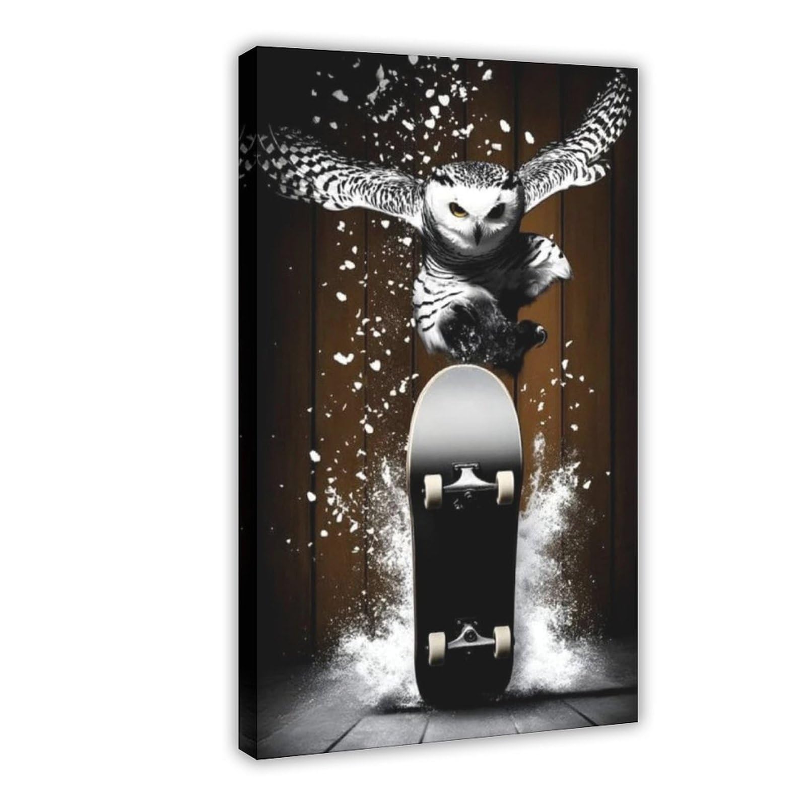 Qnvjqkdsi Frame Owl Skateboard Art Canvas Poster Bedroom Decor Landscape Office Room Decor Gift 24" L X 36" W