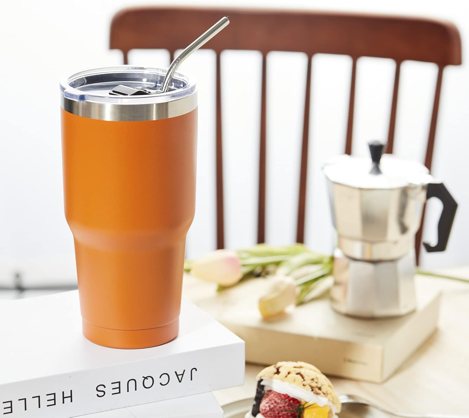 COMOOO 30oz Tumbler Stainless Steel Insulated Tumbler with Lid Double Wall Vacuum Coffee Cup Large Travel Mug for Hot and Cold Drinks, Home, Office, School,Party (Orange, 4 Pack) - Image 7