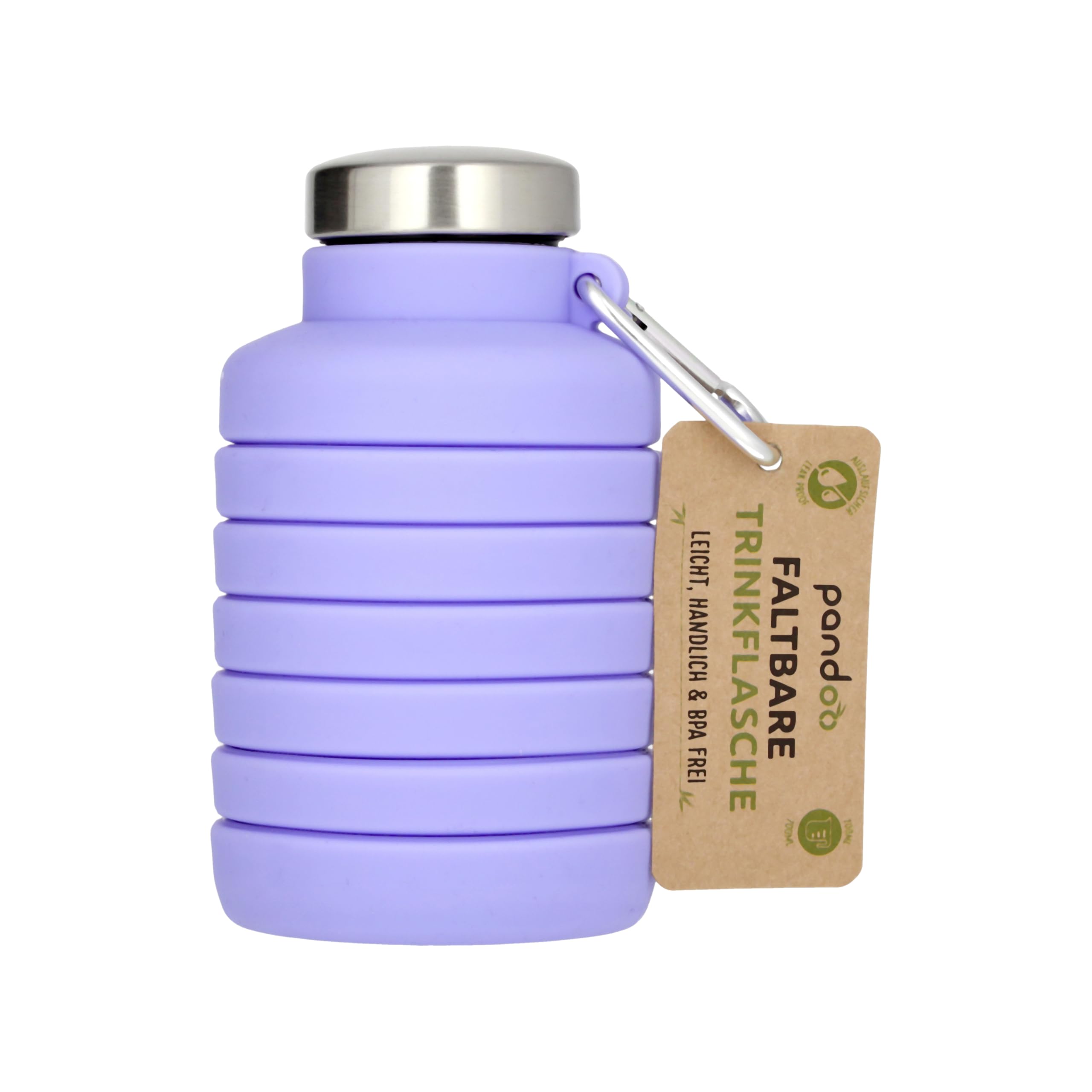 pandoo Faltbare Silikon Trinkflasche 700ml – BPA-frei, auslaufsicher & wiederverwendbar – leichte Sport Wasserflasche für Outdoor, Reisen, Fitness – Schwarz & Lila (Lila)