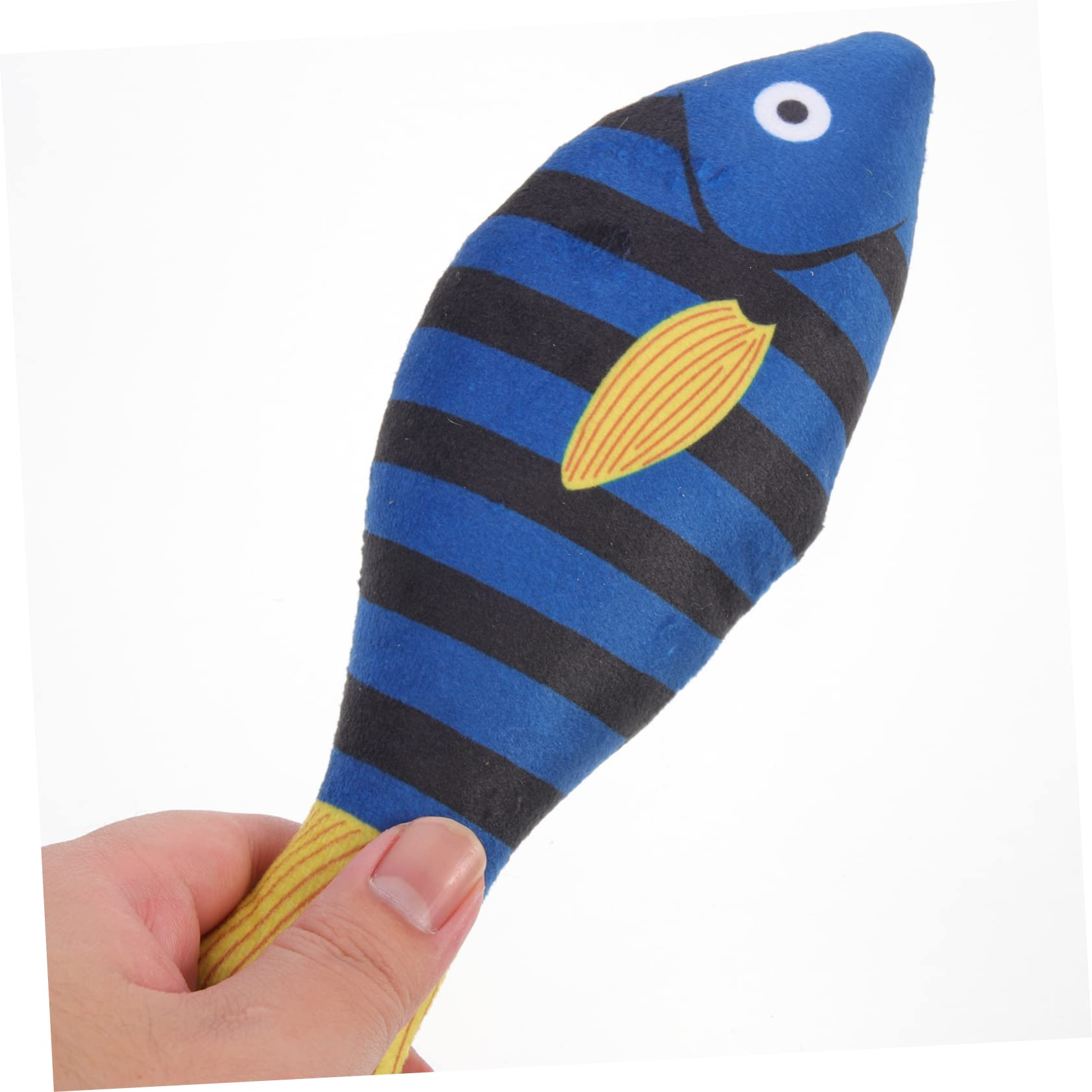 YARNOW Jouet Poisson-Chat à l'herbe à Chat Biologique Peluche Douce, Taille Moyenne, Bleu Rayé, pour Jeu Intérieur et Stimulation Dentaire, Convient aux Chatons et Chats Adultes