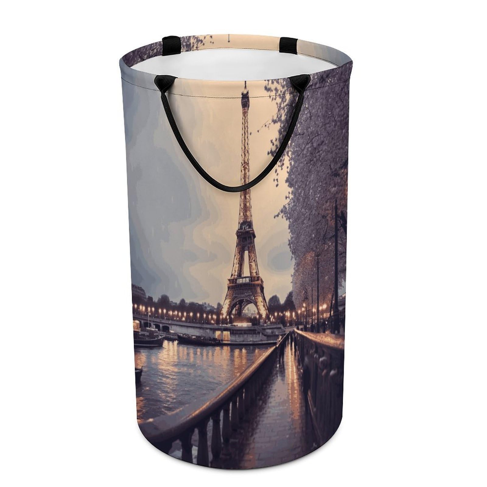 Eiffel Tower Winter Rainy Laundry Hamper Waterproof Polyester Laundry Baskets Collapsible Dirty Clothes Storage Basket Clothes Hampers with Sturdy Handles for Travel Bedroom