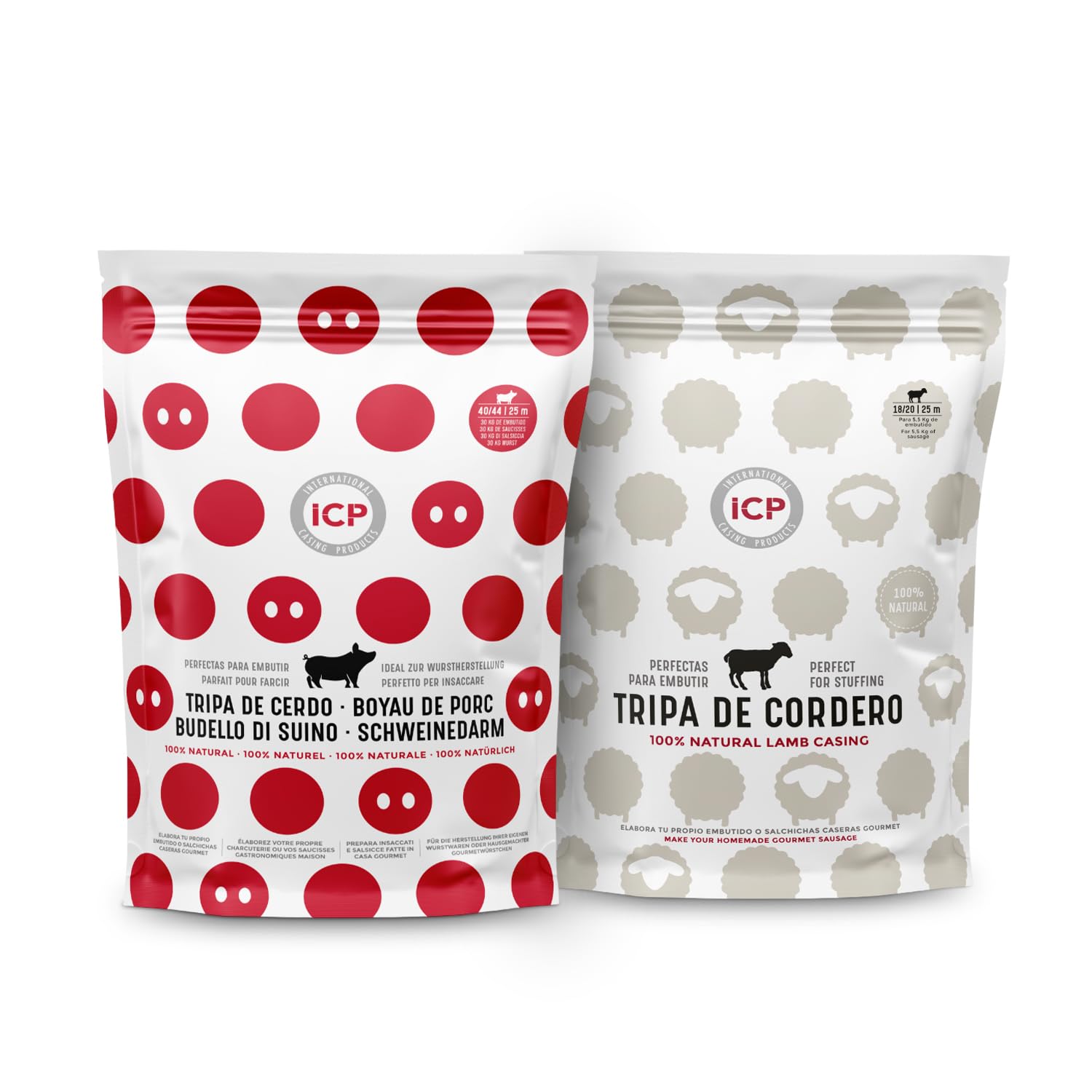 Tripa natural de cerdo para embutidos Caseros 25 m (Pack 40/44 y 18/20)