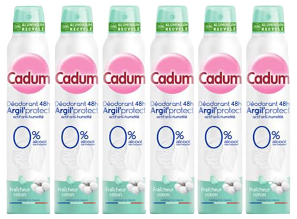 Cadum Dezodorant 48h Argil'Protect świeżość bawełny, zestaw 6 x 200 ml