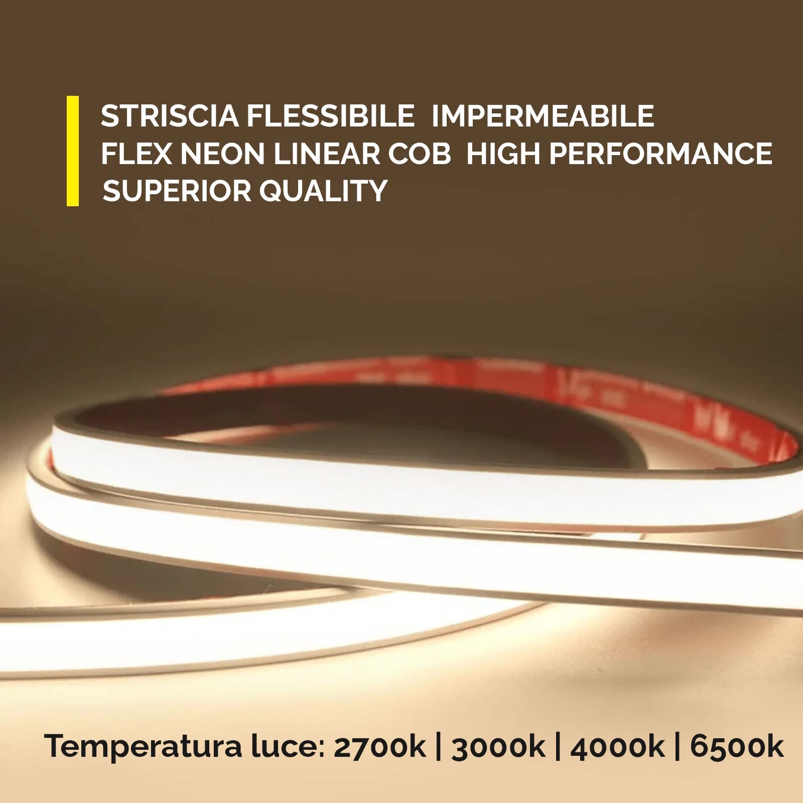Planetitaly Striscia LED IP68 Linear COB Neon Flex 24V Dimmerabile per Box Doccia Sauna 4000K
