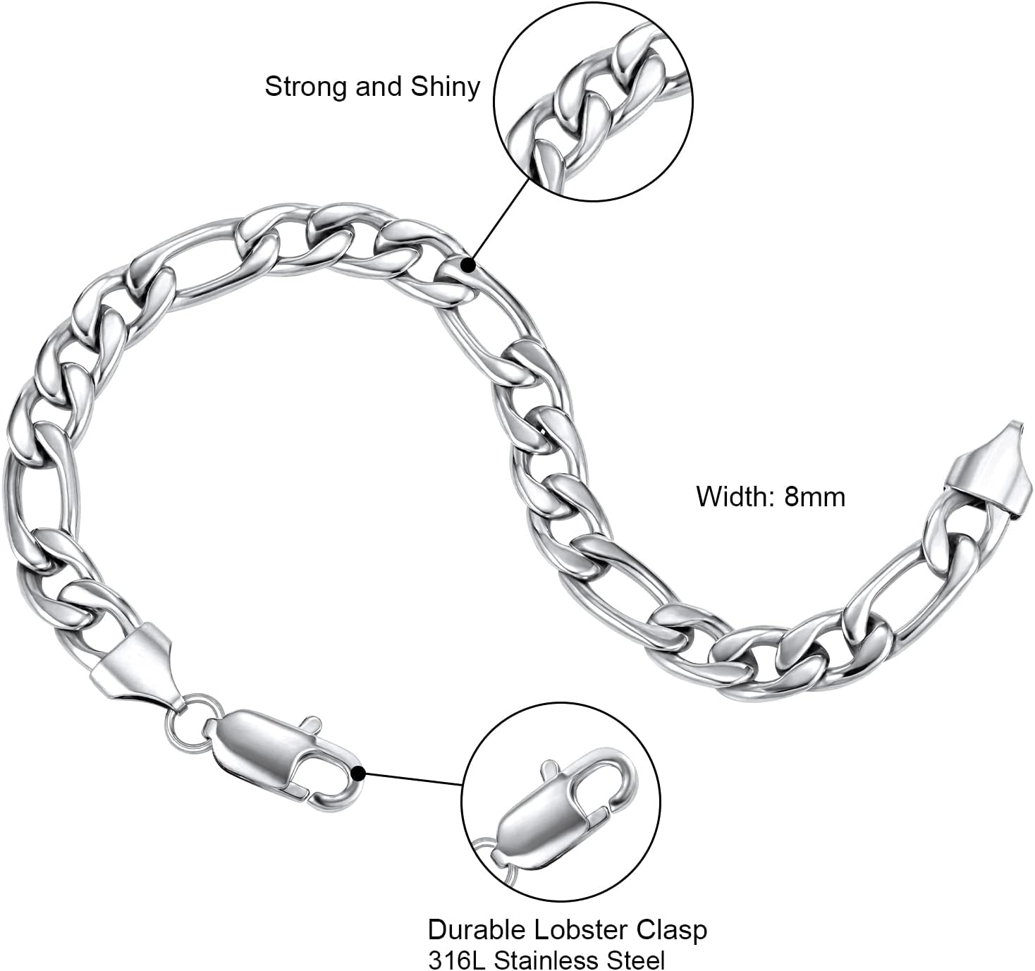 VEXXS Figaro Bracelet, 18K Real Gold Plated Cuban Link Bracelet for Men, Durable No Color Fading Figaro Chain Bracelet 6mm 9mm Men’s Gold Bracelet Urban Fashion