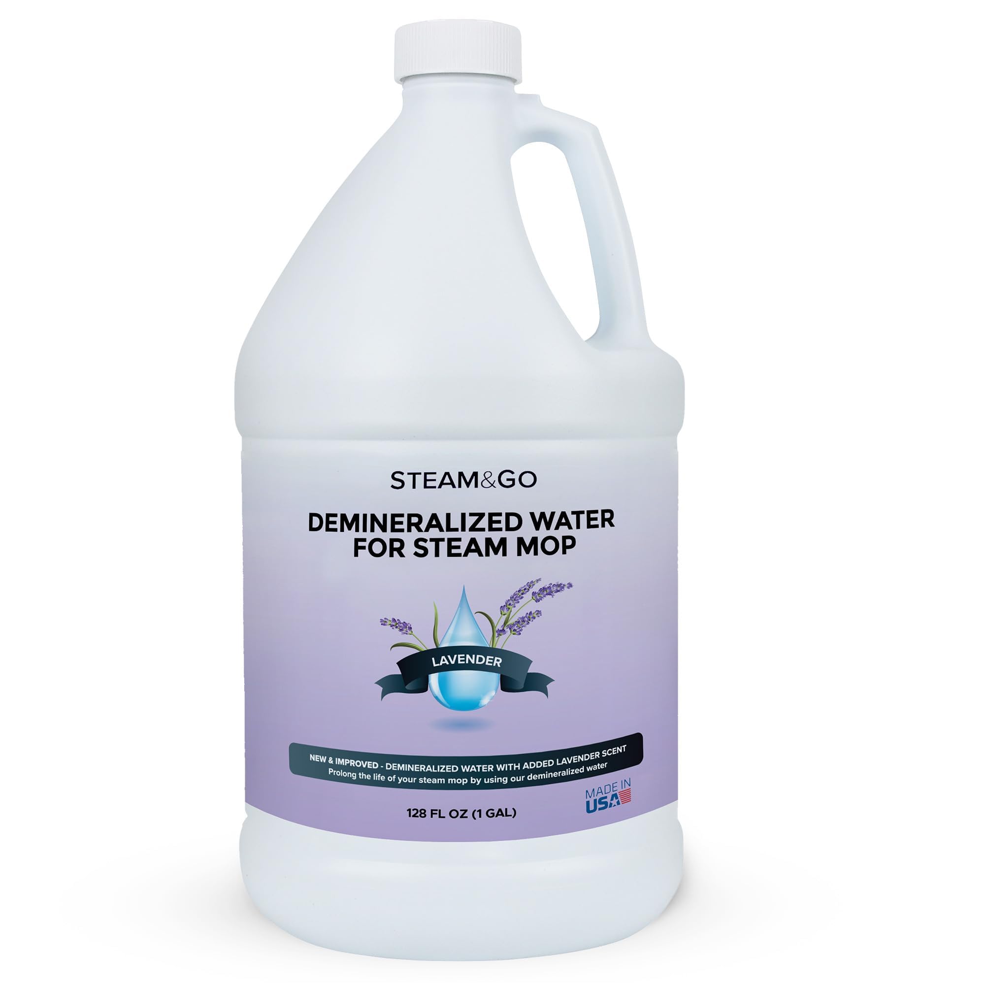 Steam & Go Demineralized Water Cleaning Solution for Floor & Multi-Surface Steam Cleaners - Compatible for All Steam Mops - Lavender Scent, 128 oz