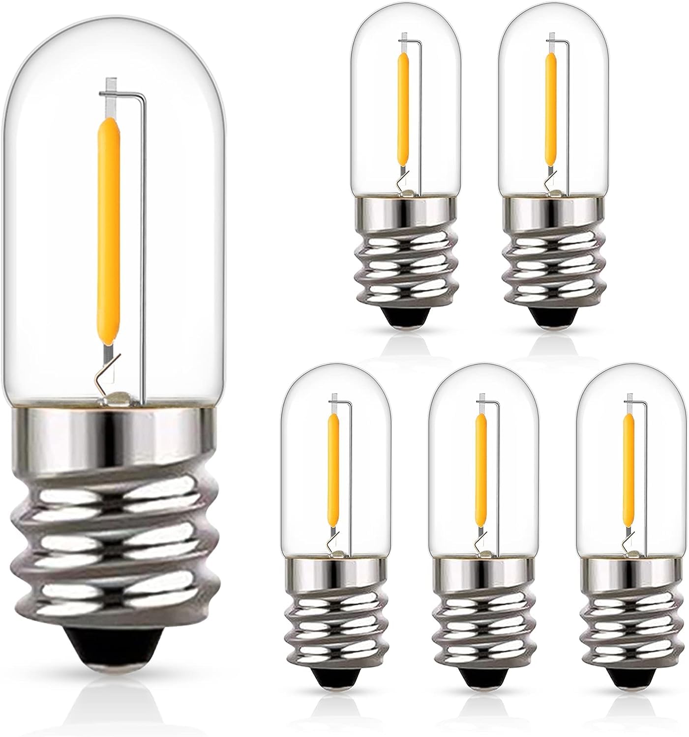 E14 LED Light Bulbs, Mini 6Pcs T16 0.6W Vintage Edison Screw Light Bulb Tubular Night Light Mini Bulb Warm White 2200K Amber Light 10W Equivalent Bulb for Sewing Machine Refrigerator, Non-dimmable