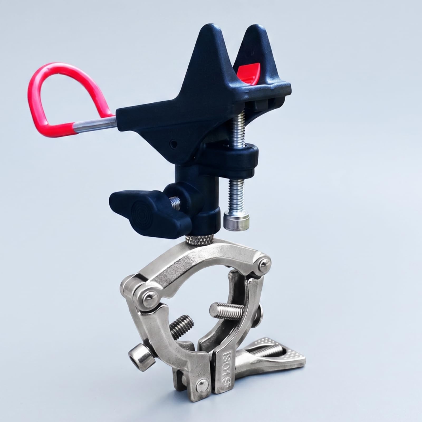 Reggicanne da Pesca con Morsetto Regolabile E Base Rotante Universale in Acciaio Inox per Tubolari Tondi da 32 a 50 Mm