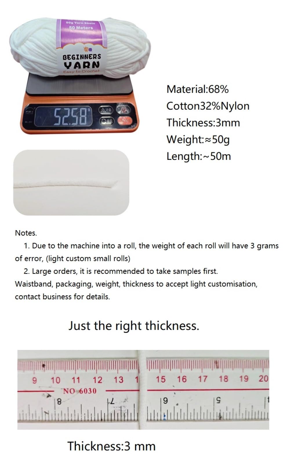 8pc Hilo para principiantes, hilo grueso de ganchillo de 3mm, hilo de tejer diy, 50g,CN04