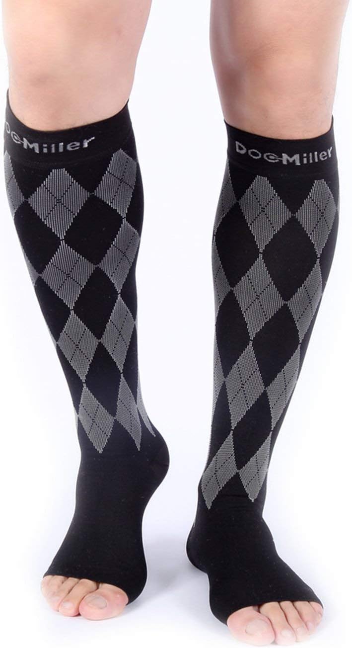 Doc Miller Open Toe Compression Socks for Men & Women, 20-30 mmHg Knee High Support, Toeless Design for Daily Leg Comfort, Breathable Nylon Spandex, 1 Pair - Image 8