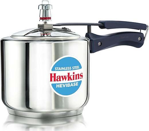 Hawkins 3 Litre Pressure Cooker | Stainless Steel | Hevibase | Straight Body | Tall Design | Induction Safe | Ideal for 3–4 persons | Silver (HSI3T)