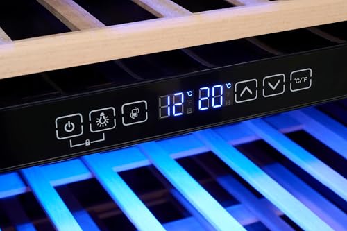 Exquisit® Vinoteca para 78 Botellas, 194L, Negro, Clase G, Doble Zona de Temperatura 5-20°C, Control Digital, Puerta de Cristal Reversible, Iluminación LED, 9 Estantes, Medidas (128,5 x 49 x 57,5 cm) - imagen 5