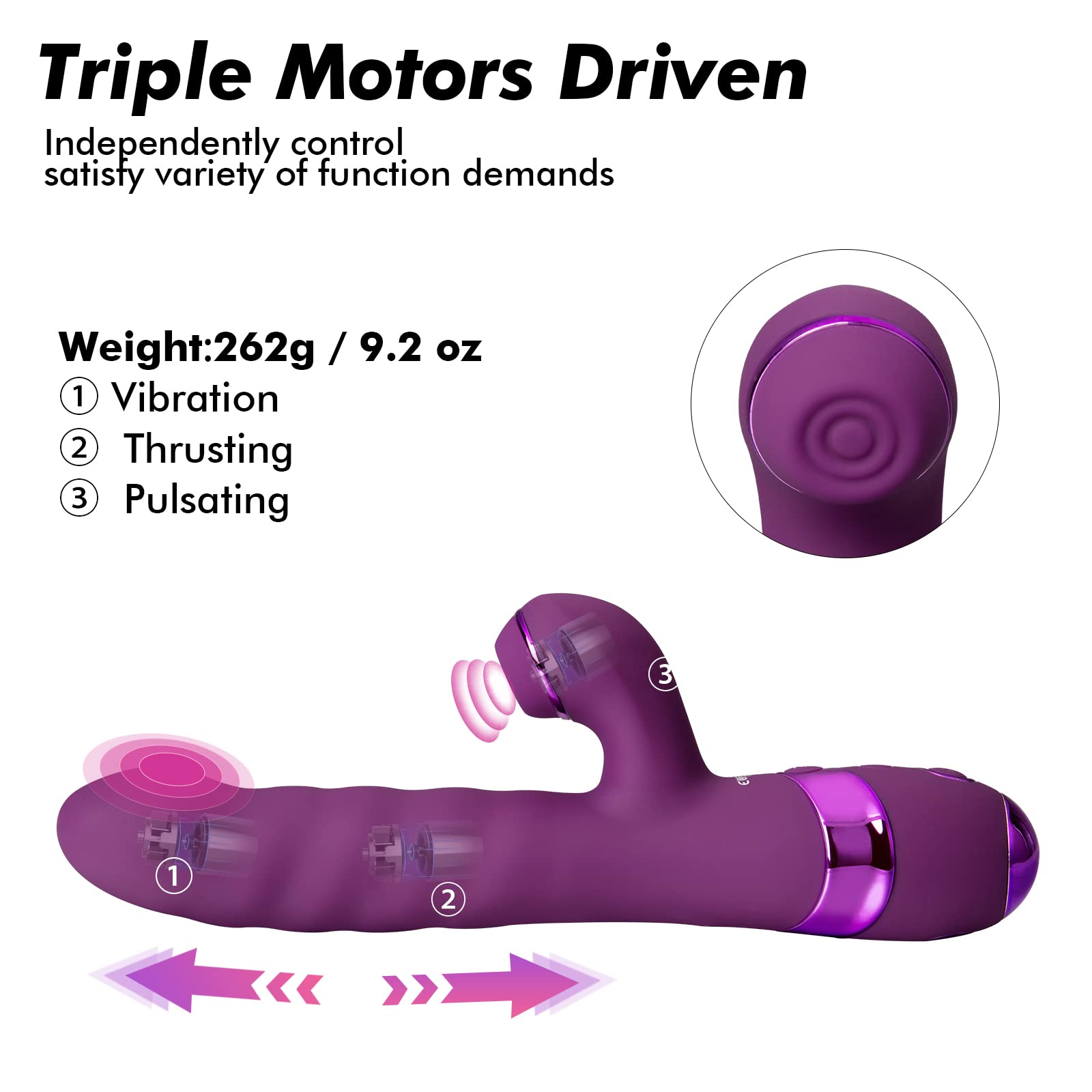 Vibrador Mujer Punto G con Función de Empuje y Vibración - Juguetes Eróticos de Silicona Suave, 10 Frecuencias de Golpeteo y 3 Telescópicas - Diseño Ergonómico y Recargable para Placer Profundo