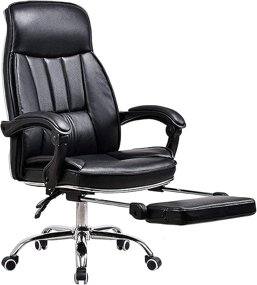 HTTGDGDH High Back Leather Recliner Office Chair - Adjustable Swivel Chair For Home Gaming & Work - Ergonomic Task Chair With Comfort Design,Negro-With feet