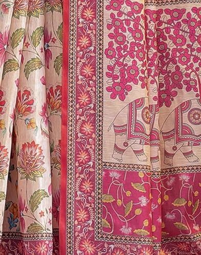 Image of SIRIL Women's Cotton Linen Printed Handloom Saree with Unstitched Blouse Piece