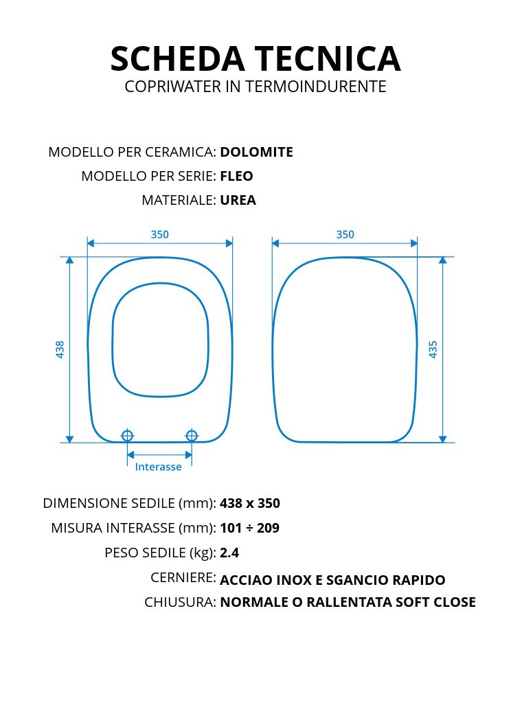 Copriwater per DOLOMITE FLEO TERMOINDURENTE BIANCO cerniera inox normale o rallentata soft close