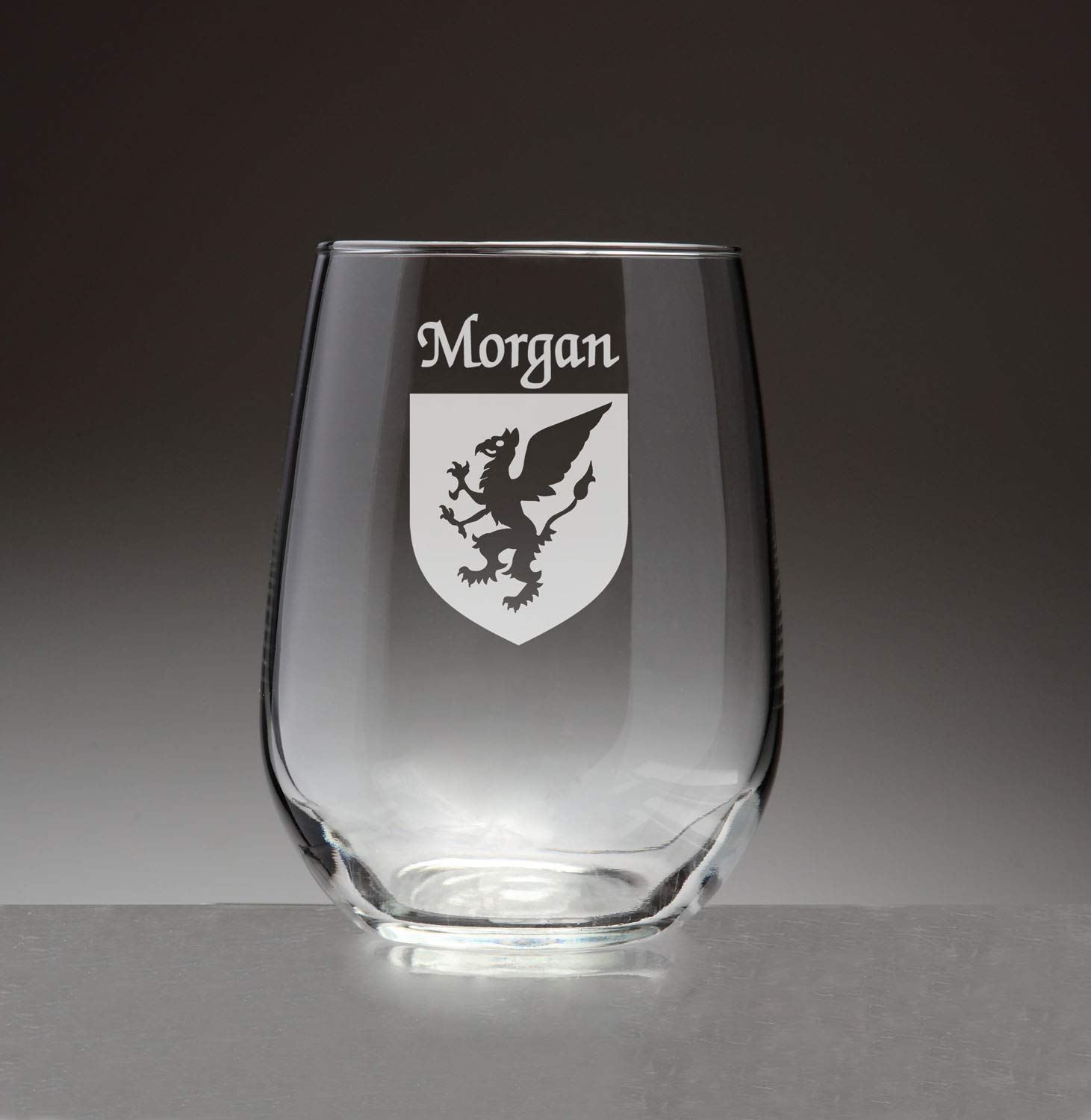 Amazon.com | Morgan Irish Coat of Arms Stemless Wine Glasses (Sand Etched): Wine  Glasses