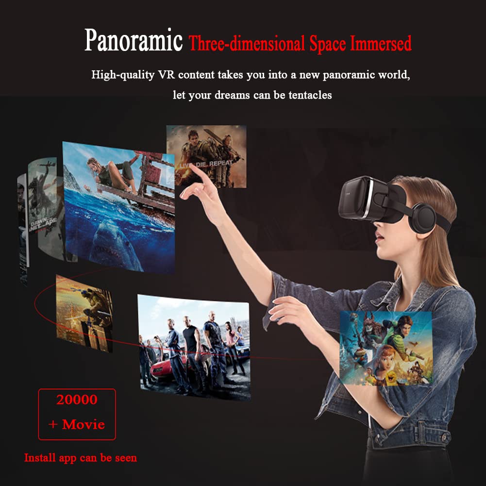 Occhiali 3D VR - Cuffie per telefono VR con auricolare per Android/iOS 3,5" - 6,0" - Obiettivo asferico da 40 mm, campo di vista a 108° F - adatto per film, giochi