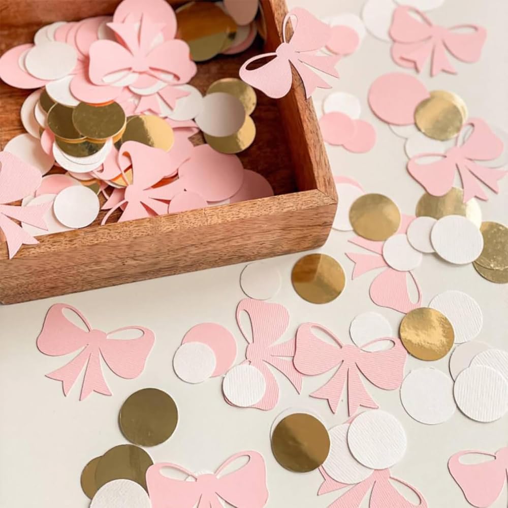 FONGKNOX 100 sztuk papierowych konfetti, ró?owe motyle, konfetti sto?owe, okr?g?e, kropki, konfetti urodzinowe, ró?owe z?oto, bibu?ka, konfetti sto?owe, na baby shower, wesele, dekoracja