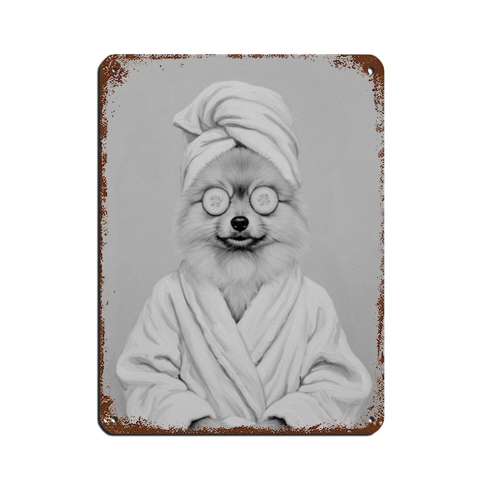 Bathroom Spa, Pomeranian Art Tin Sign Vintage Metal Pub Club Cafe Bar Home Wall Art Decoration Poster Retro 12x16inch(30x40cm)