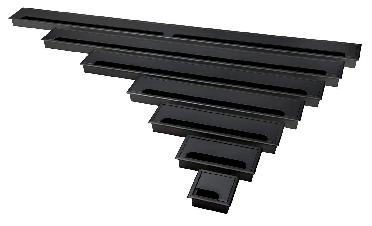 Aluminium Kabeldurchführung für Schreibtische, Arbeitsplatten Werkbänke | 8cm bis 100cm Länge | 3 Farben Schwarz Silber Gebürstet (80x1000mm, Black)