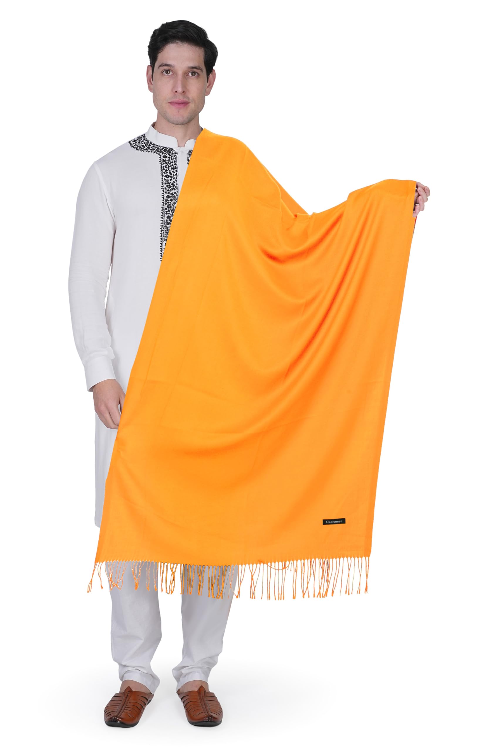 manra Men's Cashmere Soft Feel Warm Wool Solid Plain Muffler/Scarf/Stole for Winter Season (Orange)-picture-34