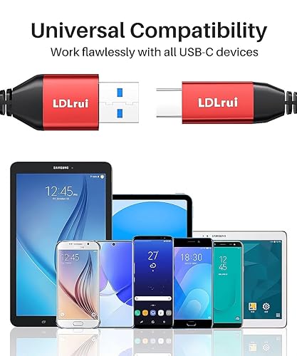 Miniatura 9 de LDLrui Cable USB C de transferencia de datos de 10 Gbps 2 unidades, 6 pies, USB A a USB C de 60 W, cable de carga rápida USB C para Samsung Galaxy