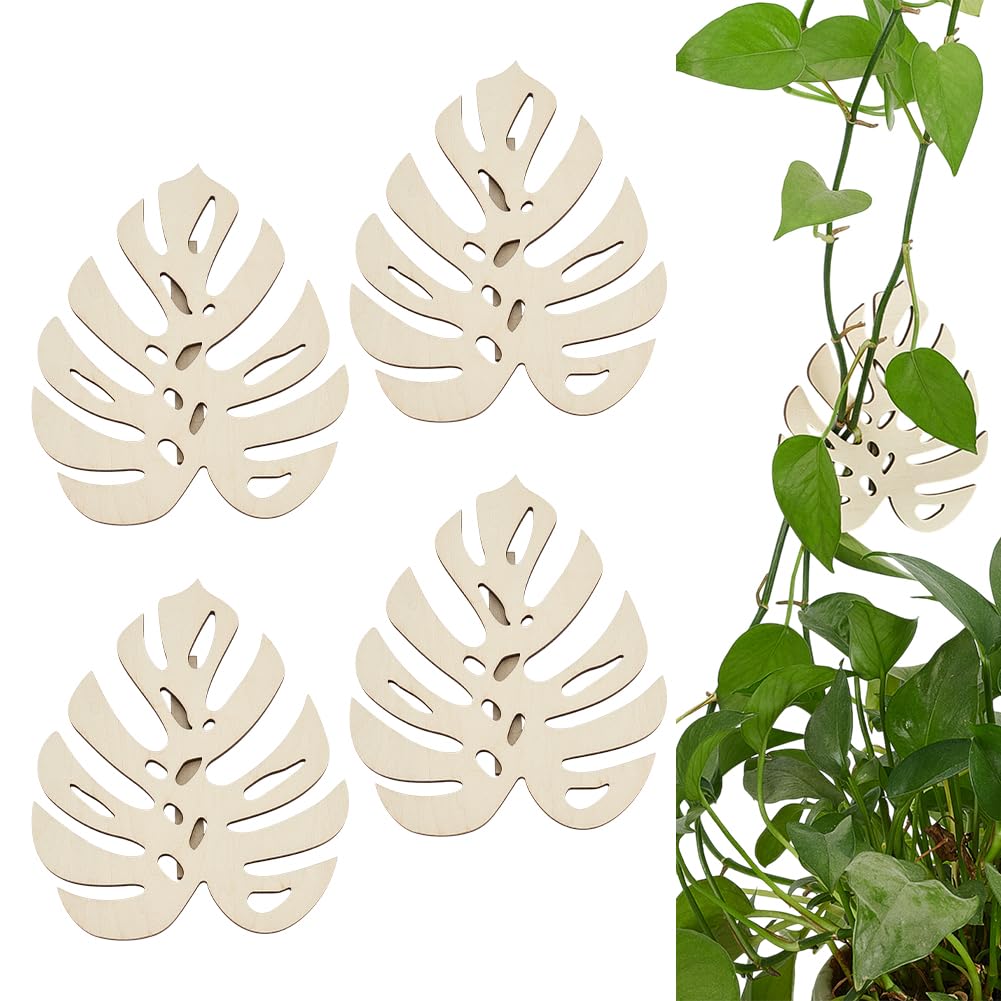 FINGERINSPIRE 4 Pcs Wooden Tropical Monstera Leaf Wall Clips for Climbing Plants 11x13.5cm Floral White Color Leaf Wall Clips for Vines Houseplant Vines Wall Fixed Supplies Home Office Decoration