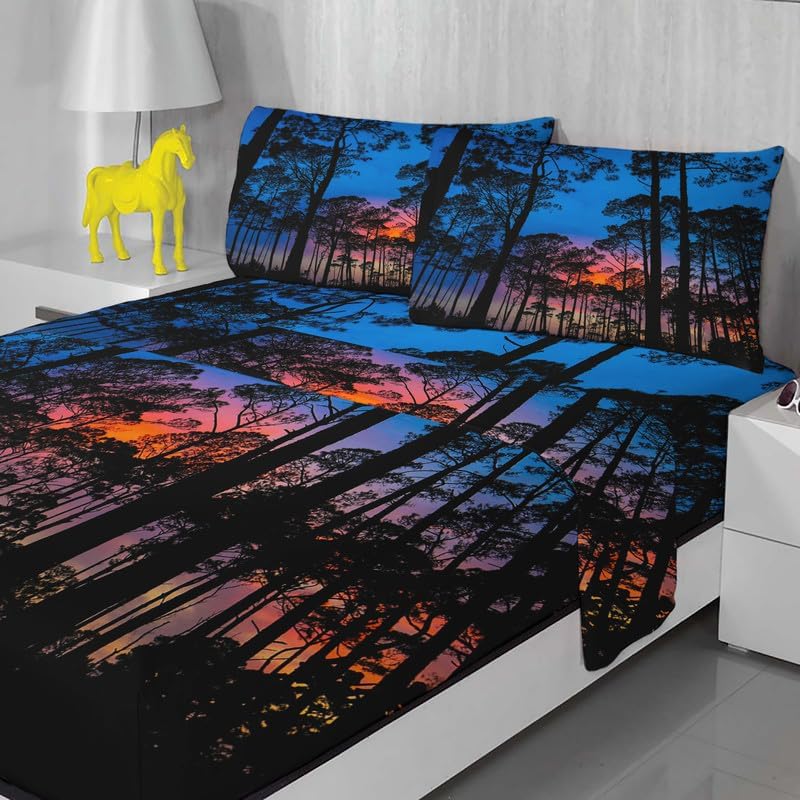 Miniatura 1 de Juego de sábanas Landscape King  Sábanas y fundas de almohada de atardecer  Lujosa 100% microfibra, estampado de alta cantidad de hilos, sábana