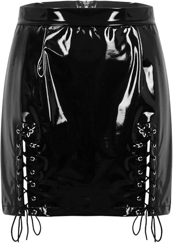 Minigonna Donna In Ecopelle Lucida Look Opaco PVC – Bodycon Gonna Nero