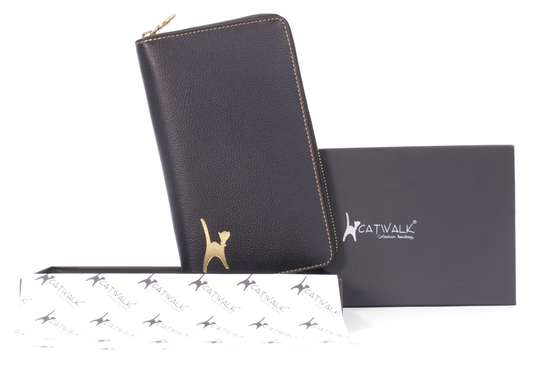 Catwalk Collection Handbags - Podróżne Skórzane Etui na Biżuterię Dla Kobiet - Mała Torba Zasuwana Na Biżuterię W Pudełku Upominkowym - Pippa - Czarny