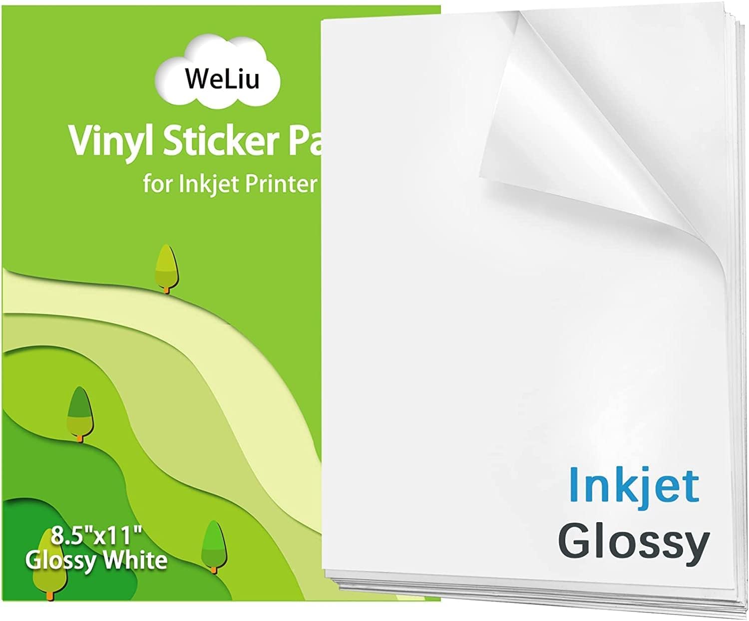 Printable Vinyl Sticker Paper for Inkjet and Laser Printer - Glossy White - 21 Waterproof Decal Paper Self-Adhesive Sheets 8.5"x11"- Dries Quickly and Holds Ink Beautifully