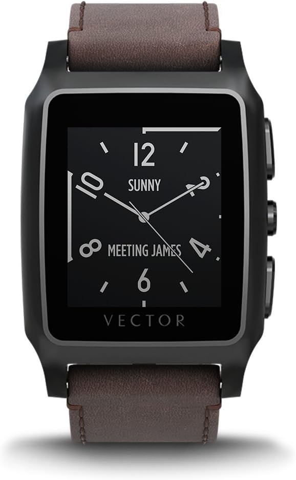 Vector Watch Meridian Smartwatch-30 Day+ Autonomy, 5ATM, Notifications, Activity Tracking - Black Case/ Brown Leather-Casual