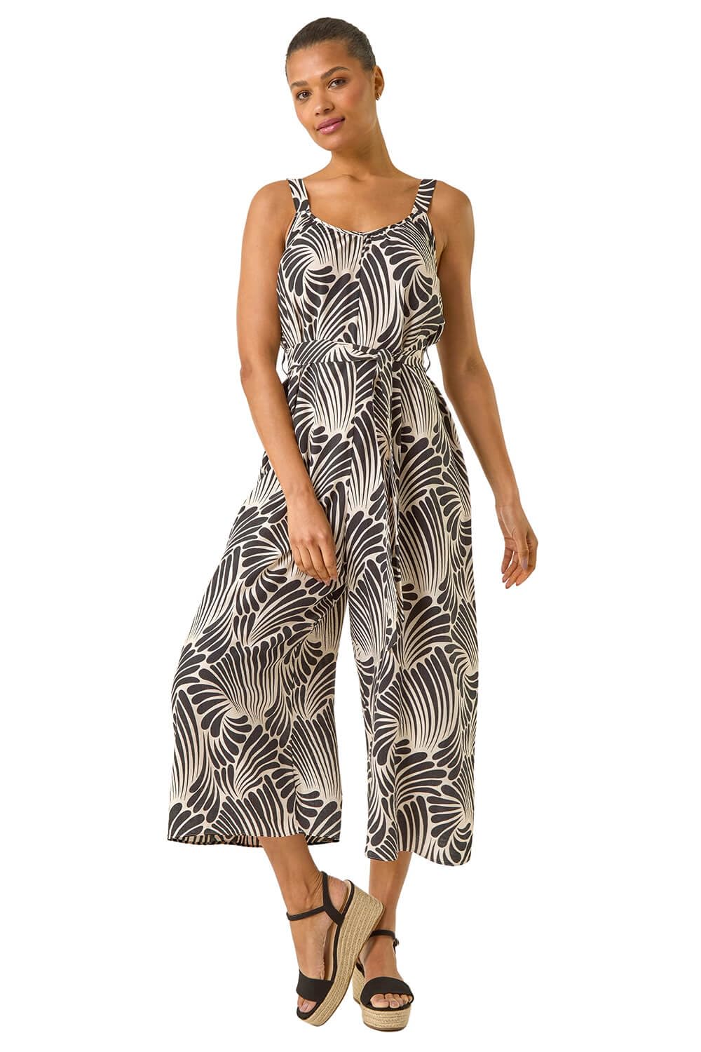 Roman Women's Black Abstract Strappy Jumpsuit In | Size: 16