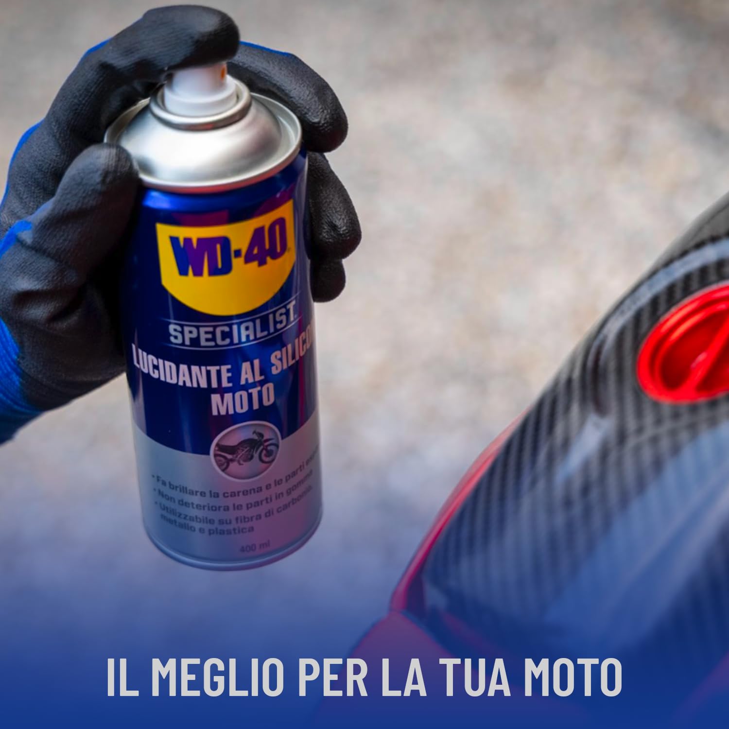 WD-40 Specialist Kit Pulizia Moto Professionale con Detergente 500 ml, Cera 400 ml, Lucidante al Silicone 400 ml - Include Guanti e Panno Microfibra per Plastica Metallo Cromature